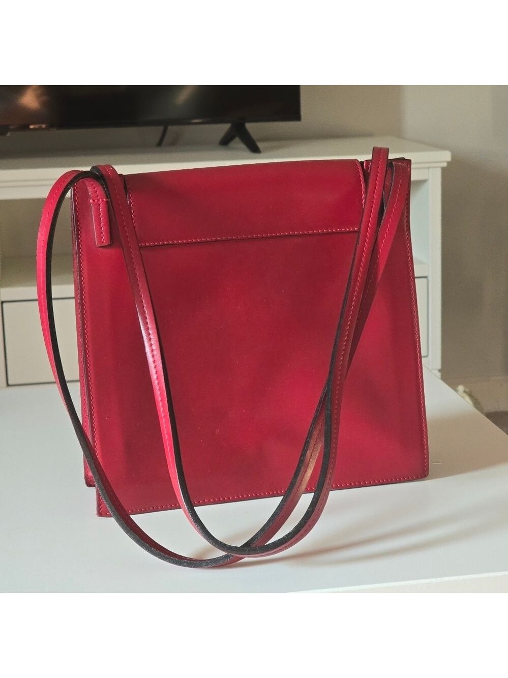 Vintage Frederic T Paris Red Leather  Shoulder Tote Bag - Picture 4 of 8